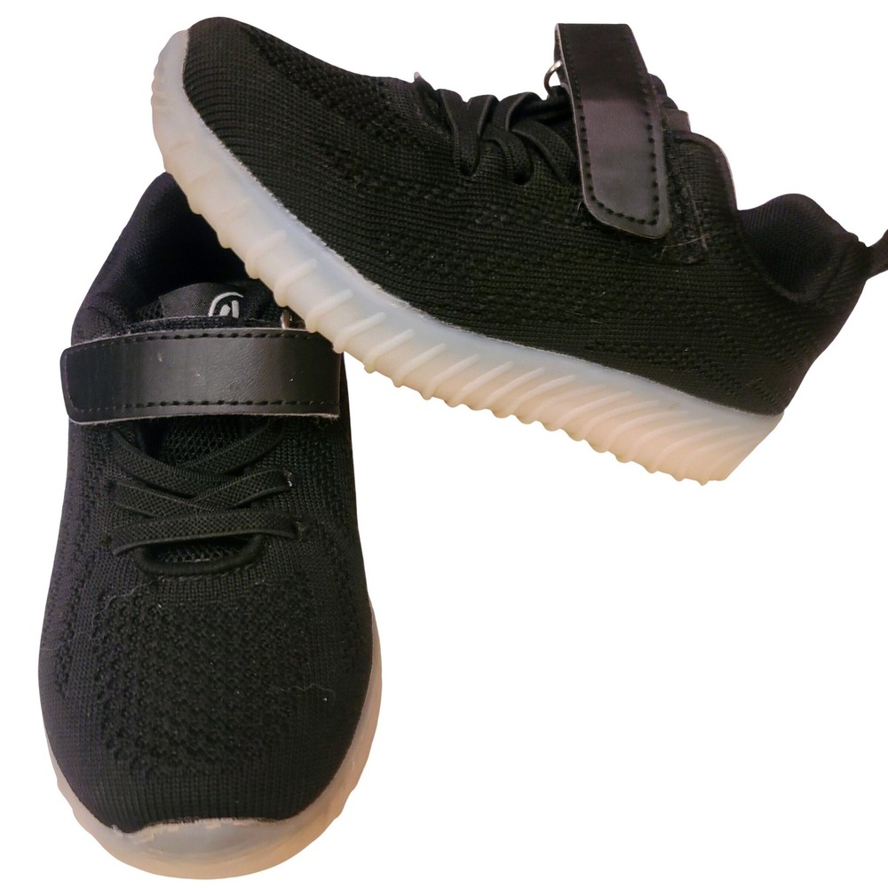 Kids SOLID Black Light Up VIDEO Knit Mesh Lightweight Sneakers Sz‎ 9